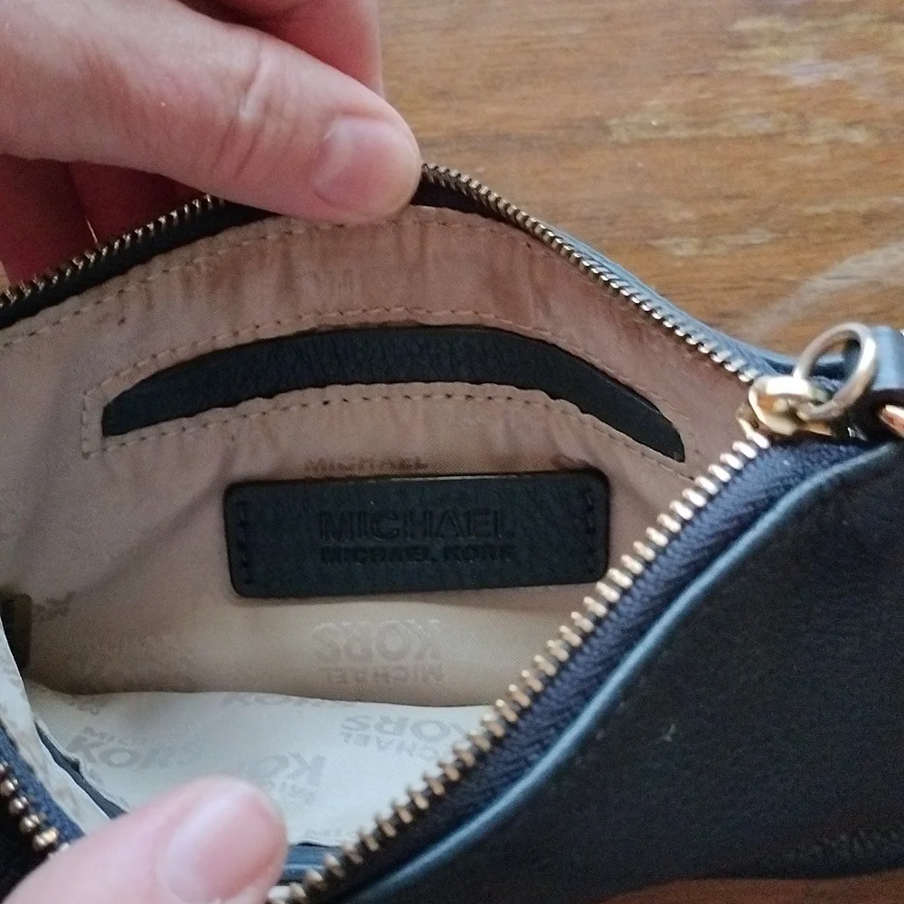 Michael Kors Navy blue pebble leather mini wristlet
